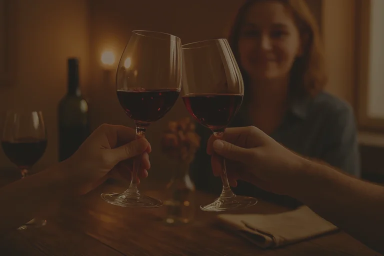 Grupo de personas disfrutando una cata de vino a domicilio en un salón acogedor
