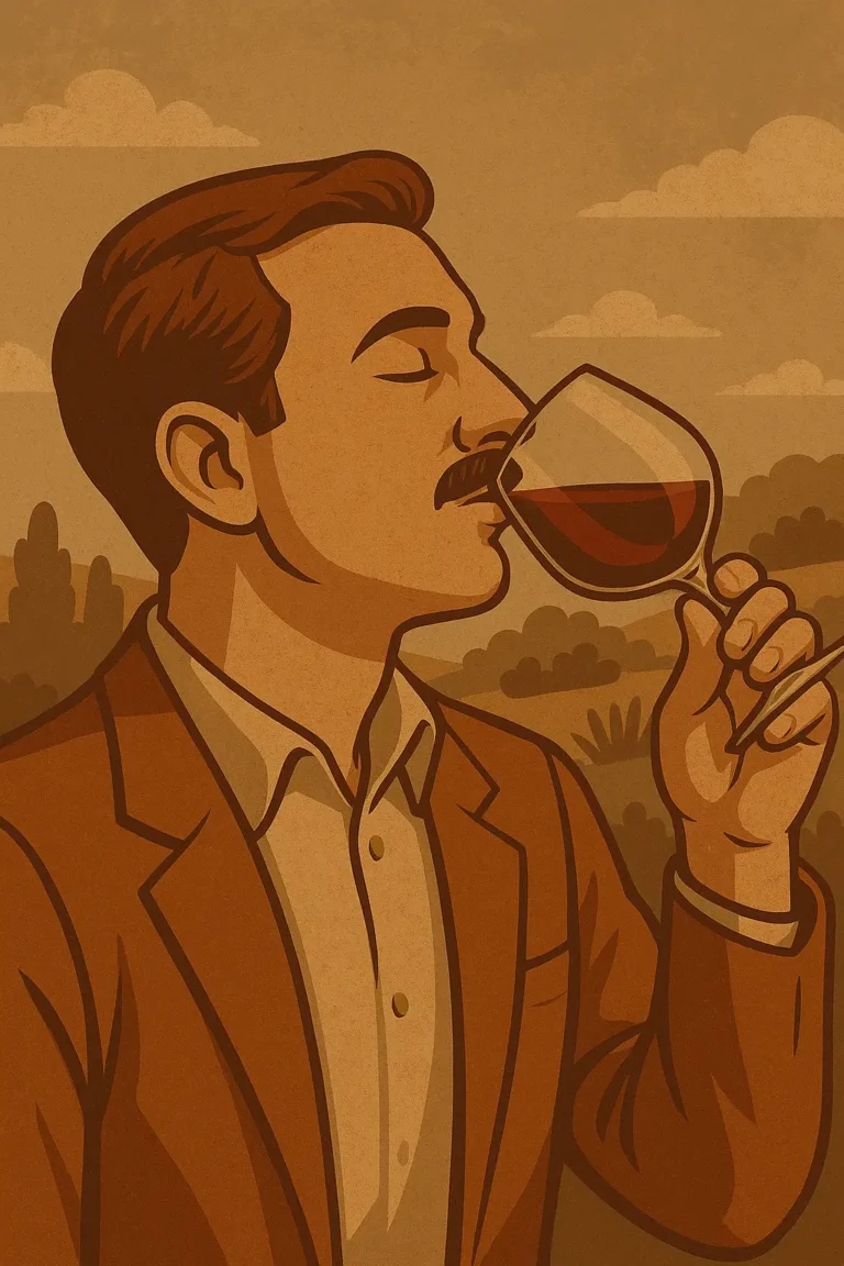 Ilustracion seños saborando vino y entrenando paladar para catas